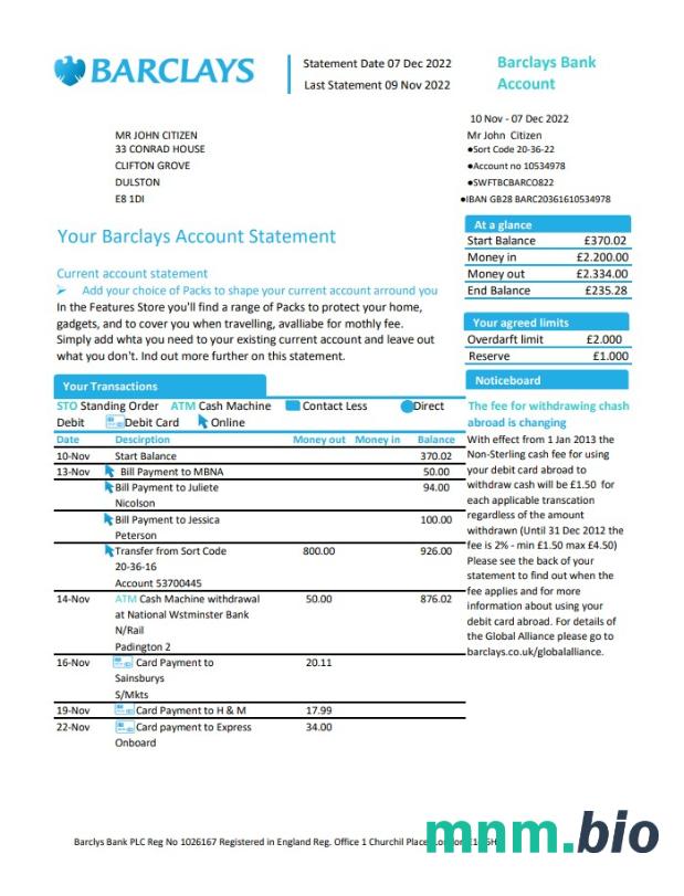 Wielka Brytania Bank Of Aston szablon w formacie excel pdf